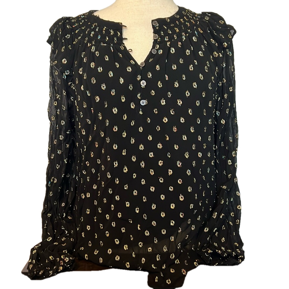 Loft Long Sleeved Shirt with Gold Embellishments Sheer Sleeves Size Large